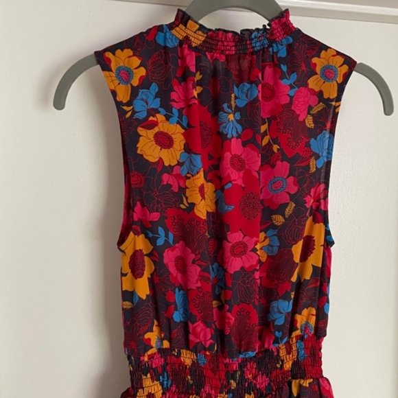 ModCloth Red Floral High Neck Ruffle Midi Dress, XSmall - Picture 5 of 8